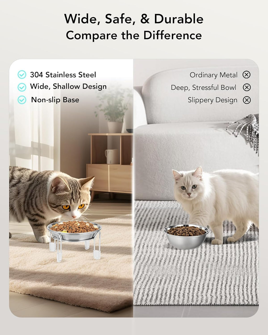 Elevated Cat Bowls Stainless Steel Raised Anti Vomit Small Dog 2/3 Pack