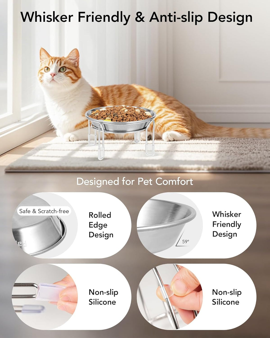 Elevated Cat Bowls Stainless Steel Raised Anti Vomit Small Dog 2/3 Pack