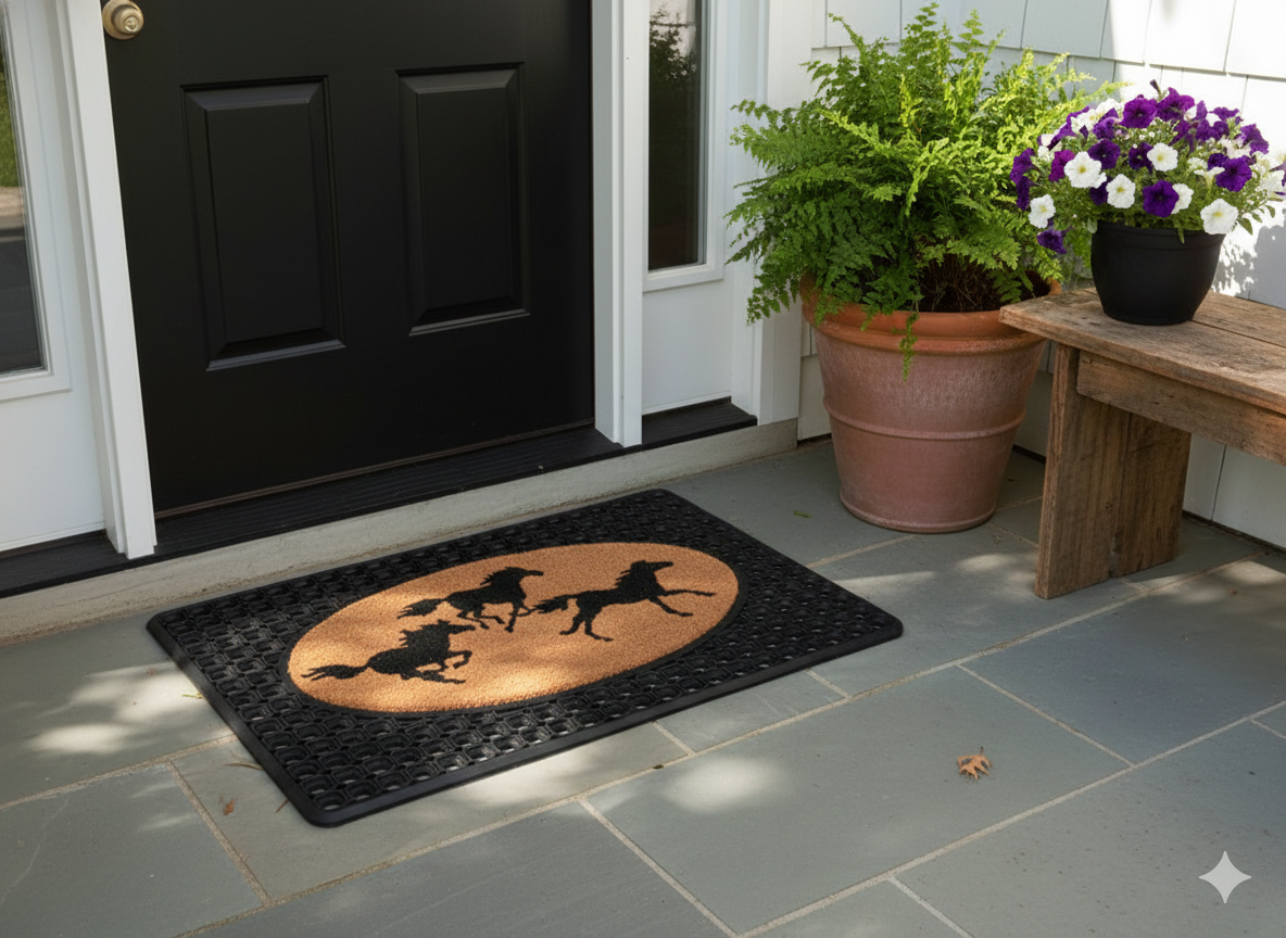 Flexgard Coco Entrance Mat Three Horse Design Non-Slip Heavy Duty Dirt Trapper