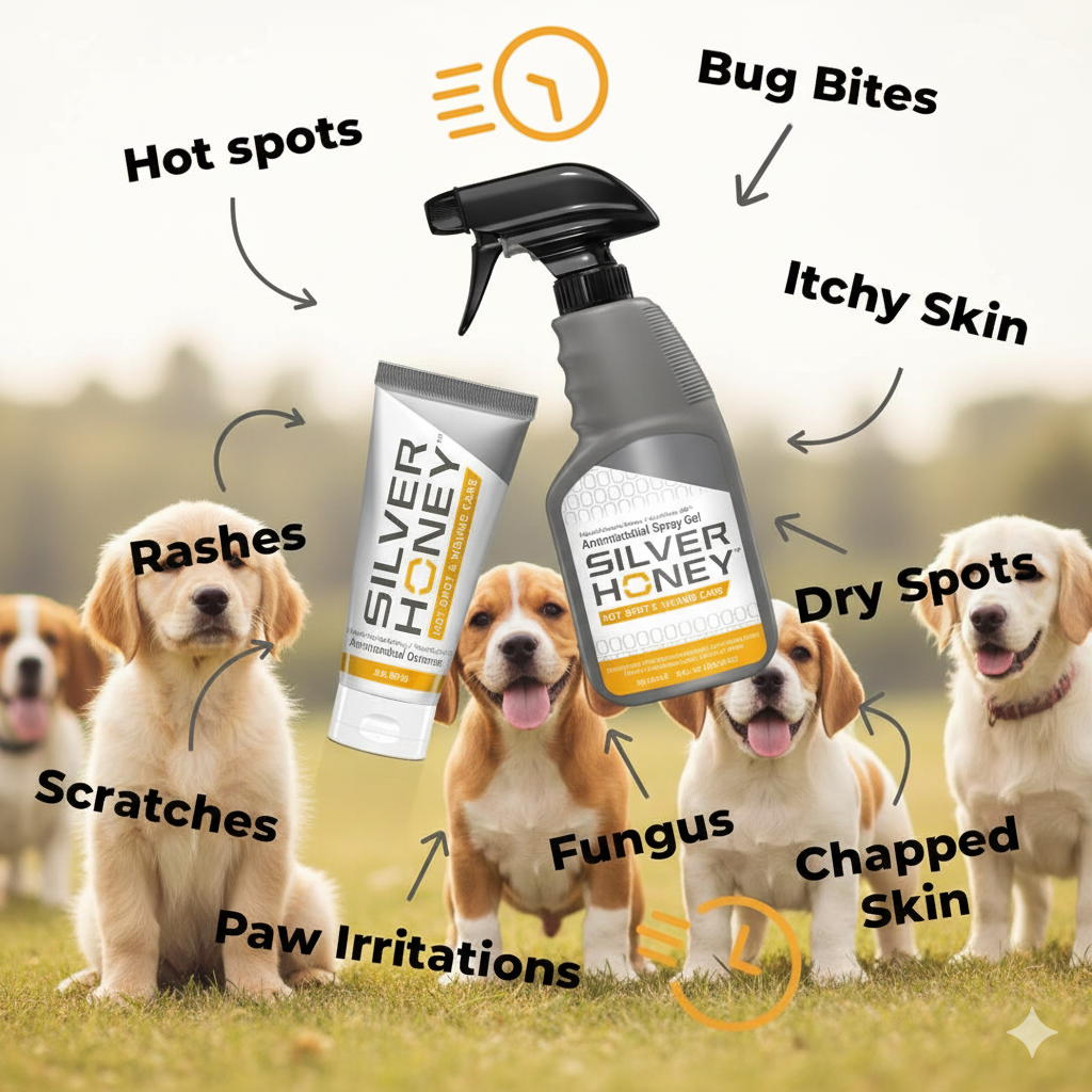 Absorbine Silver Honey Spray Gel Dogs Cats Hot Spot Wound Care Antibiotic-Free 8 oz.