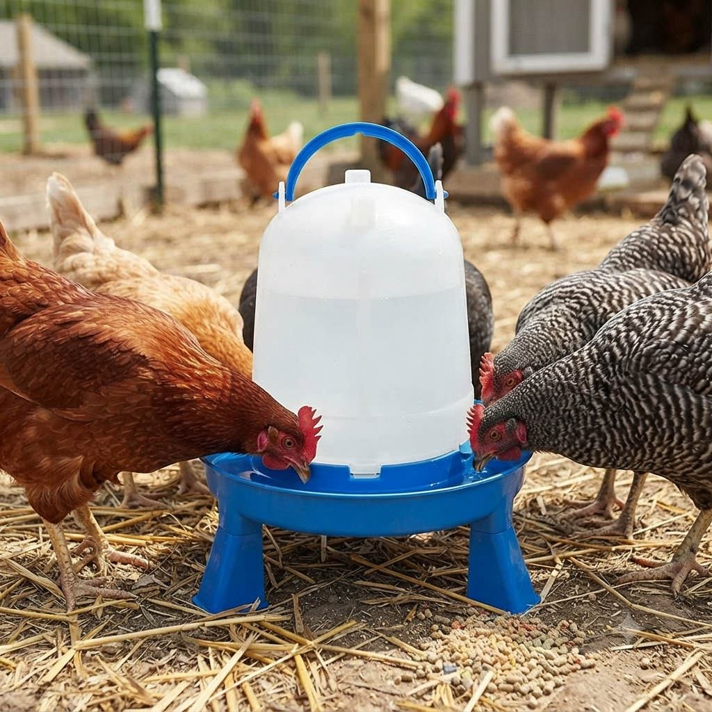 Miller Double-Tuf Poultry Waterer with Legs 1.5 Quart Impact-Resistant Plastic Blue/White