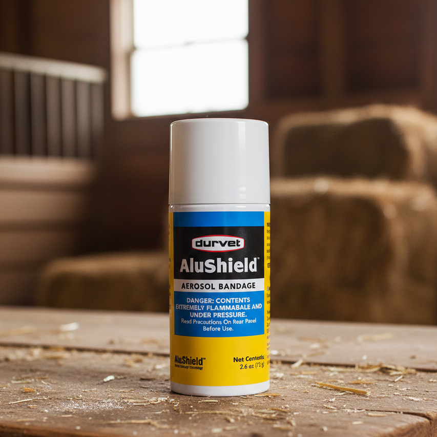Durvet AluShield Aerosol Bandage Water-Resistant Animal Wound Spray 2.6oz