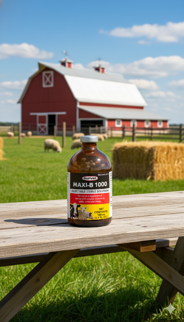 Durvet Maxi B 1000 Vitamin B12 Complex Cattle Swine Sheep Injectable Supplement