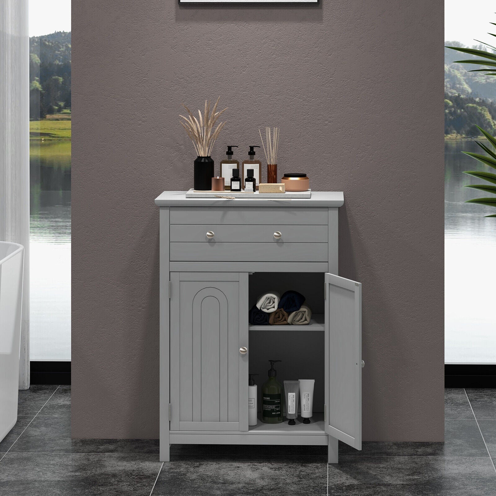 Free Standing Bathroom Storage Cabinet with Large Drawer