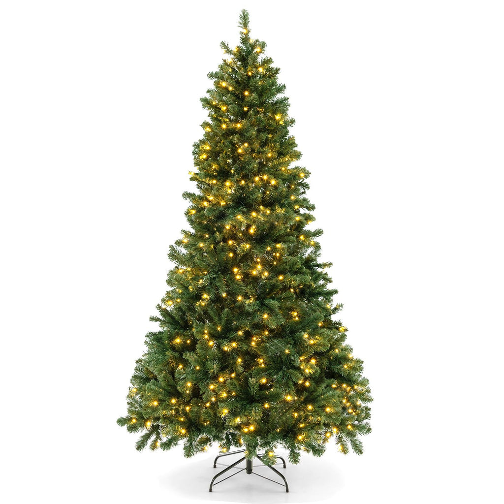 6/7/8 Feet Hinged Christmas Tree with PVC Branch Tips Warm White LED Lights