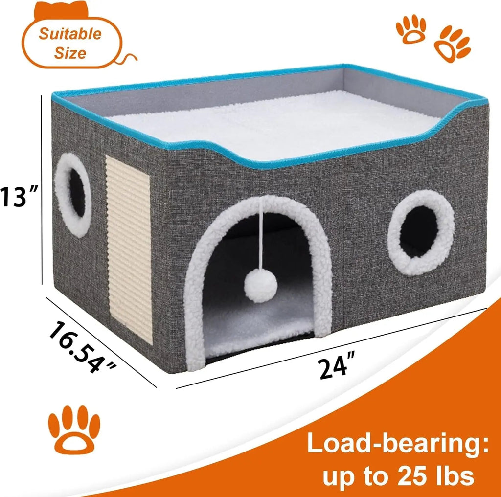 Foldable Indoor Cat House Cube – Bed, Scratch Pad & Toy Ball
