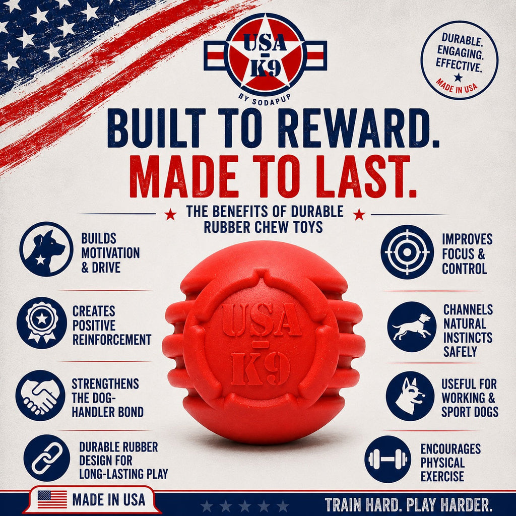USA-K9 Stars and Stripes Rubber Dog Toy | K9 Handler Reward Toy | Red | USA Made