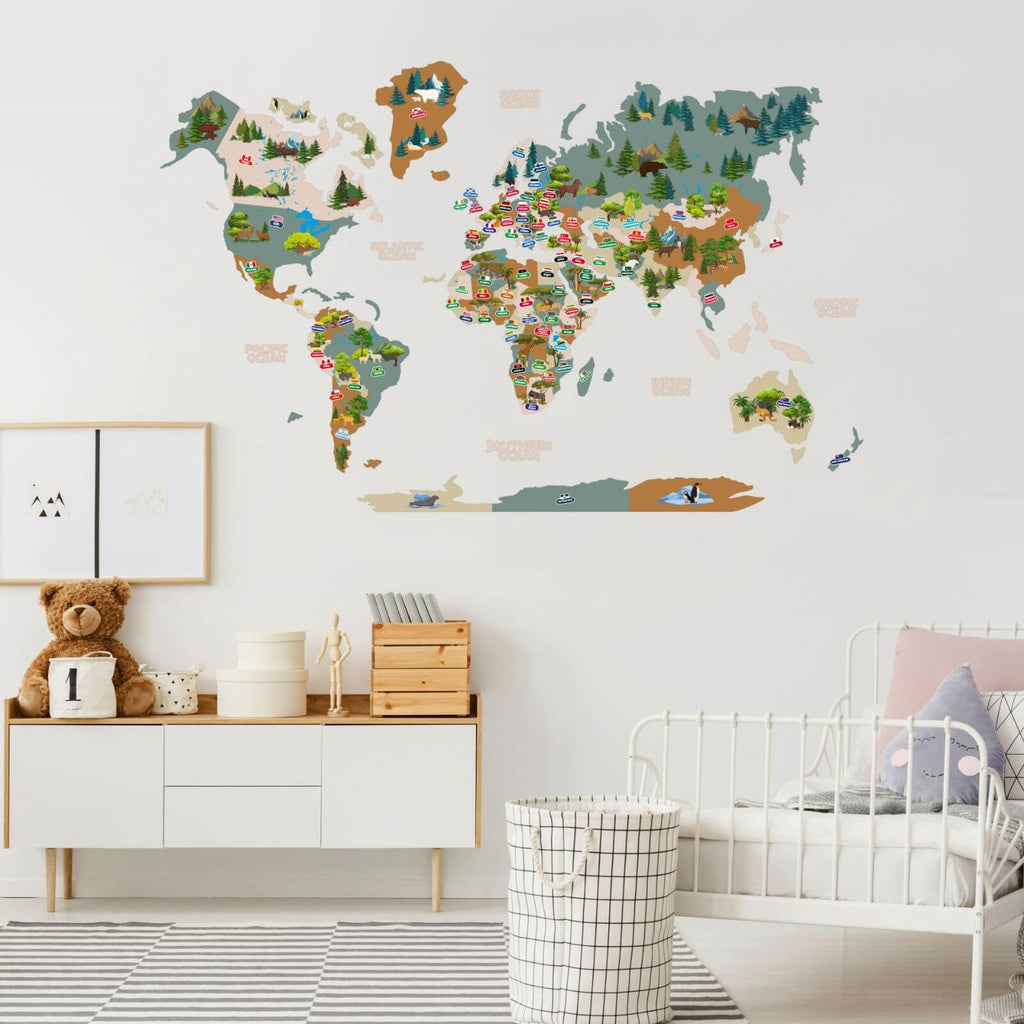 Kids World Map Khaki