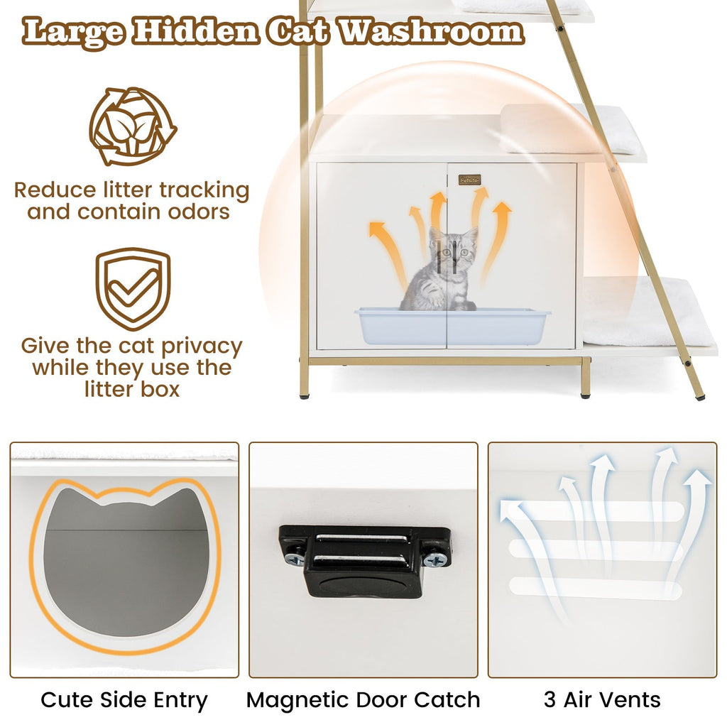 Large Cat Litter Box Enclosure with Storage and Ladder Shelf