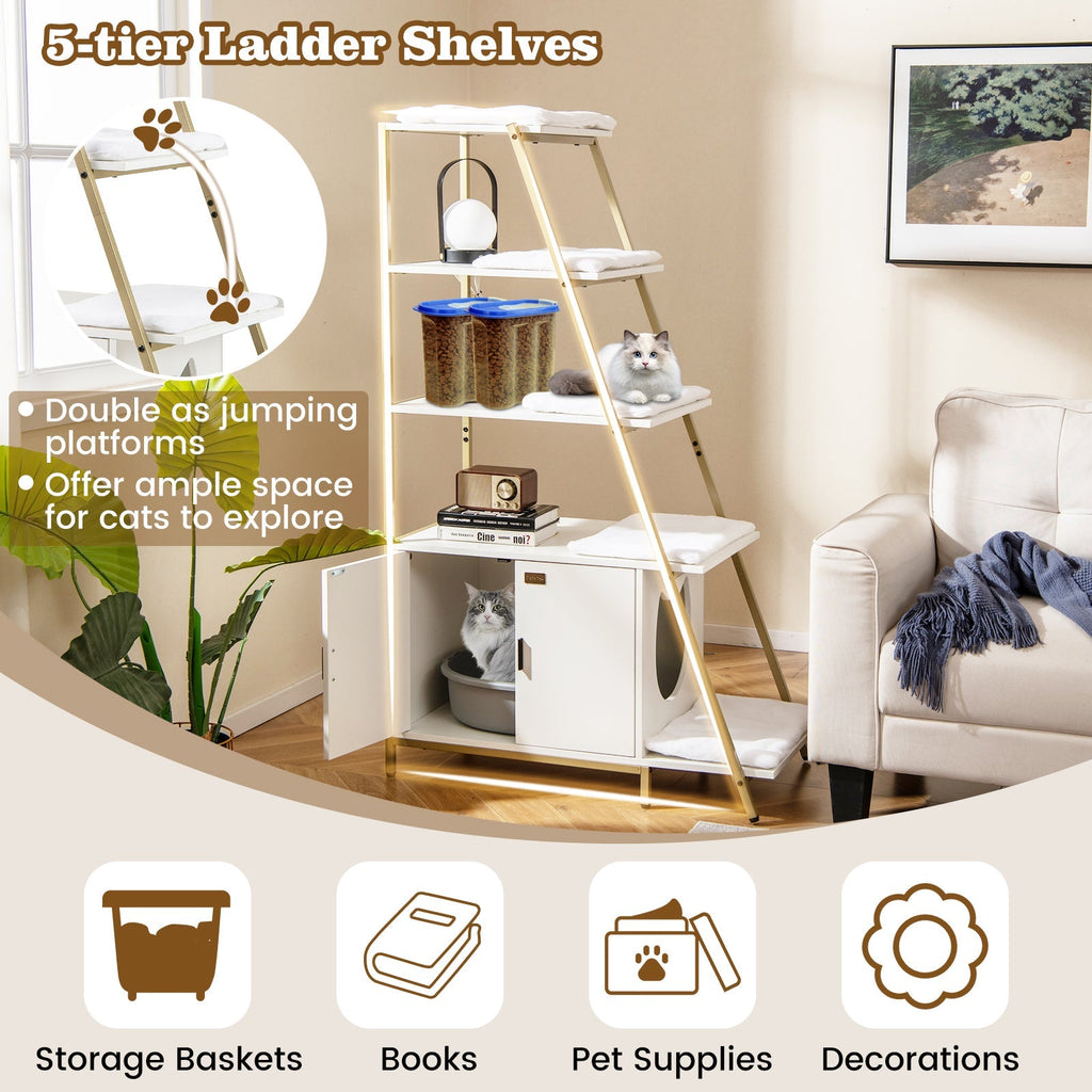 Large Cat Litter Box Enclosure with Storage and Ladder Shelf