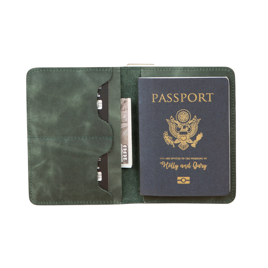 Leather Passport Holder - Dark Green - Milan