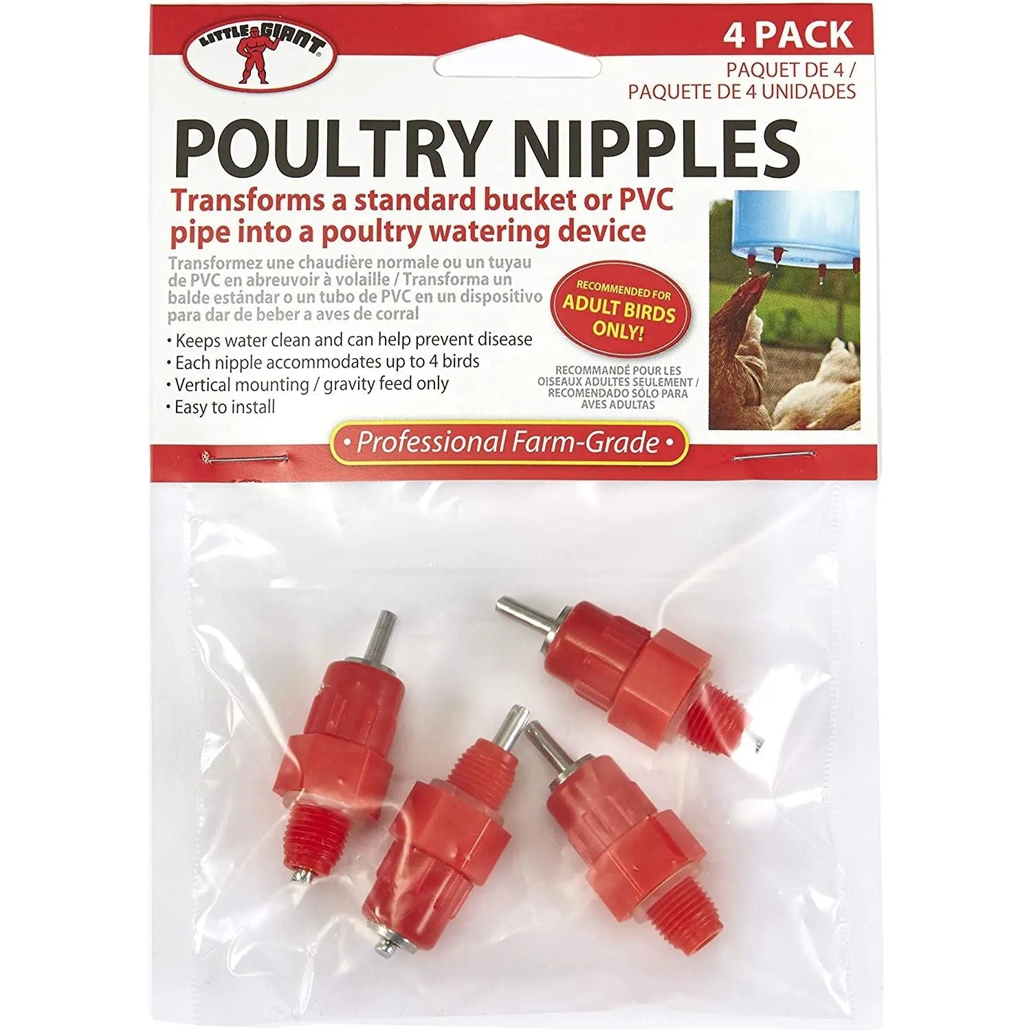 Little Giant Poultry Watering Nipples Chicken Waterer 4 Pack