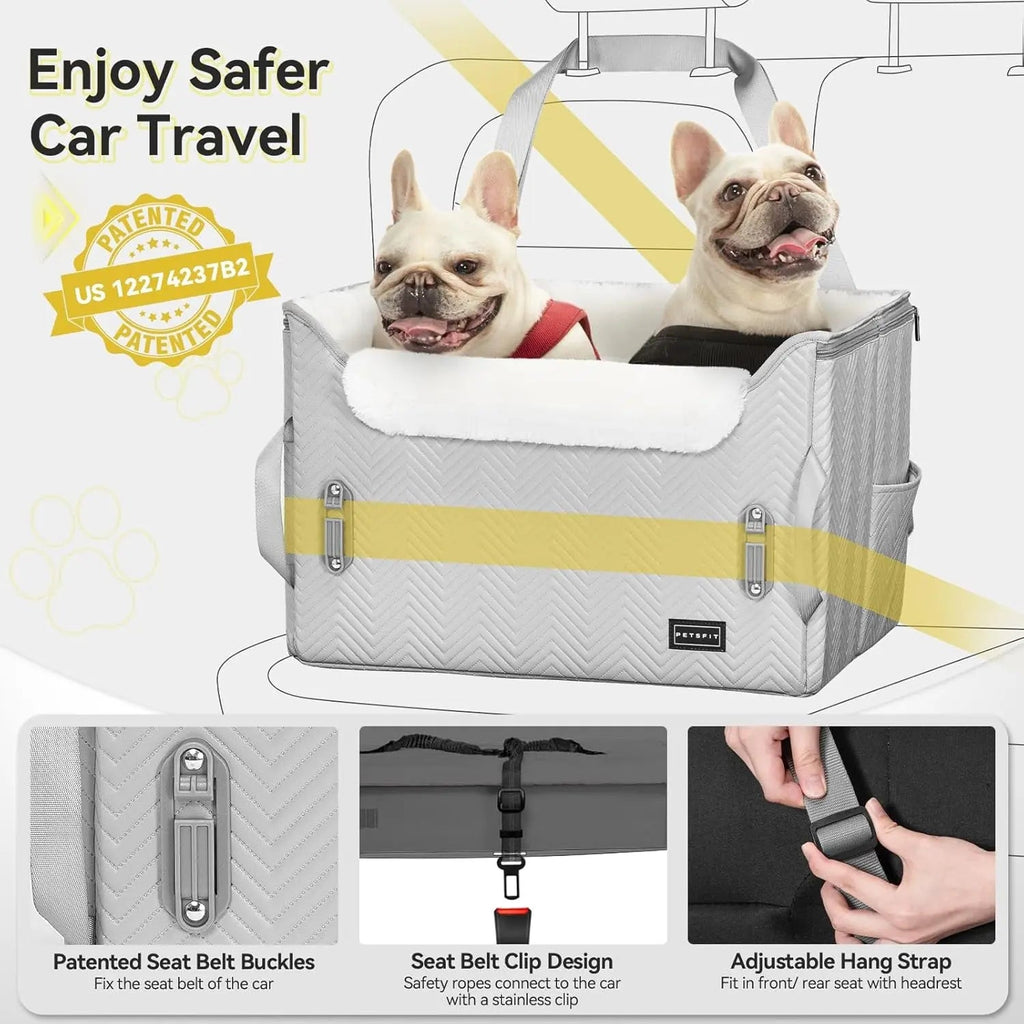 Luxury Dog Car Seat Booster – Waterproof PU Leather, Dual Leash