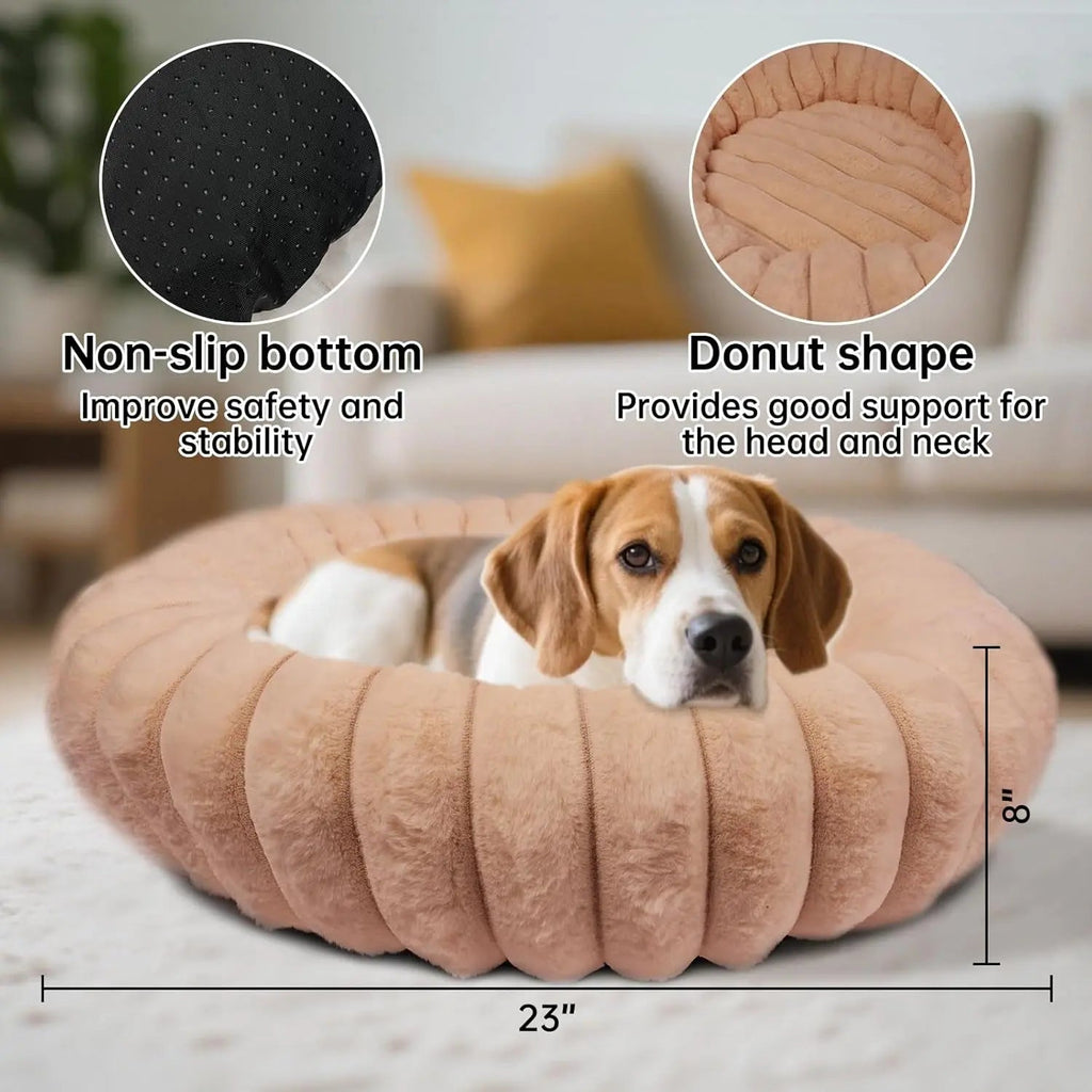Faux Fur Calming Donut Dog & Cat Bed with Non-Slip Base