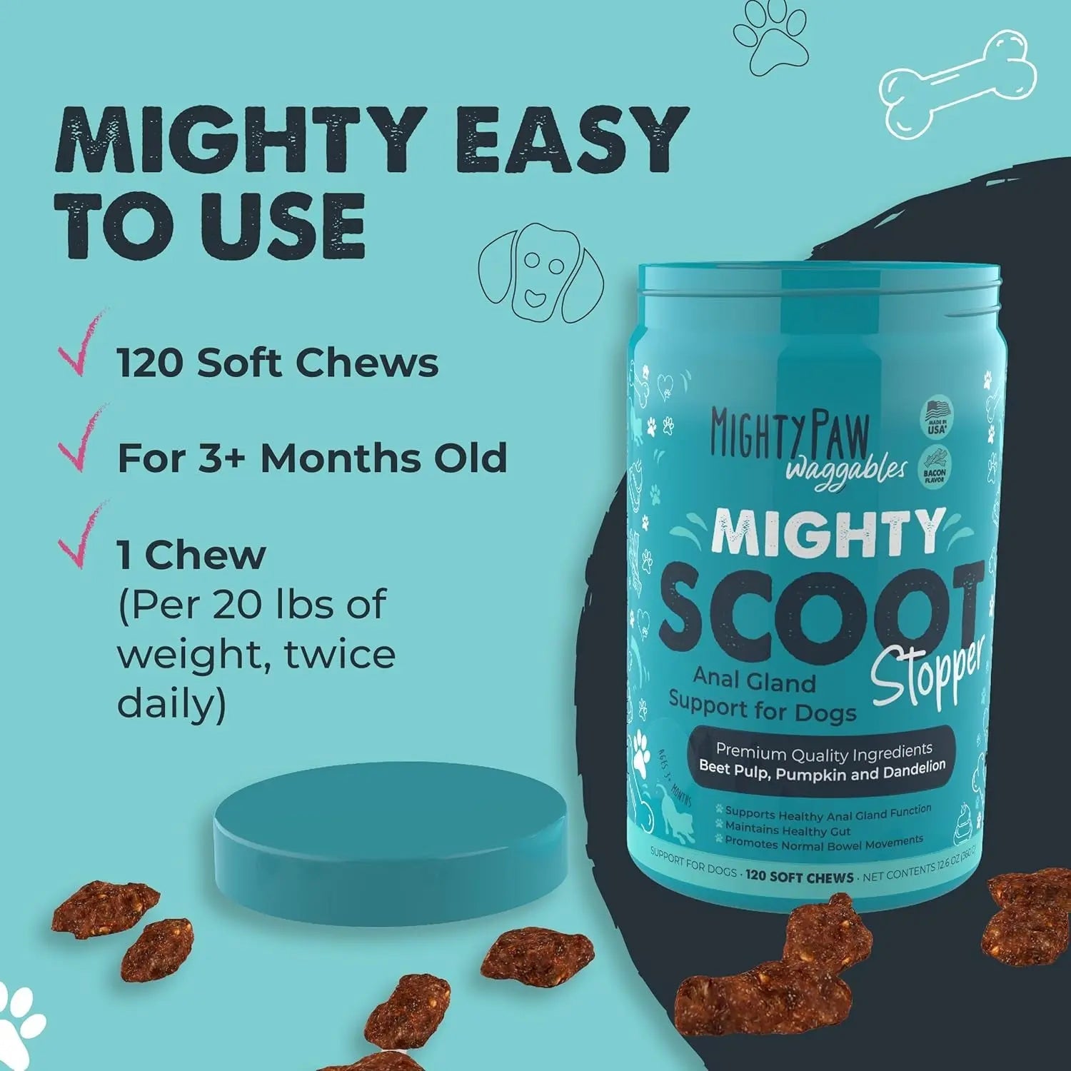 Mighty Scoot Dog Anal Gland & Digestive Support Fiber Chews 120 Ct