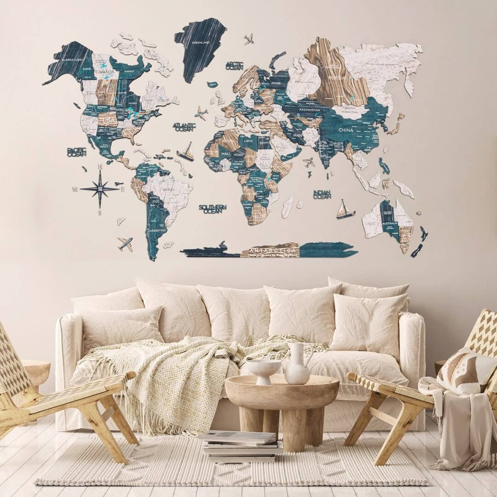 3D Luminous Colored Wooden World Map Mystery