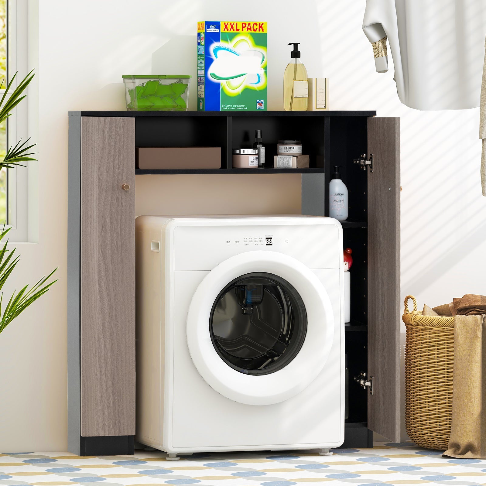 Over The Toilet Storage Cabinet with 2 Open Compartments and 4 Adjustable Shelves