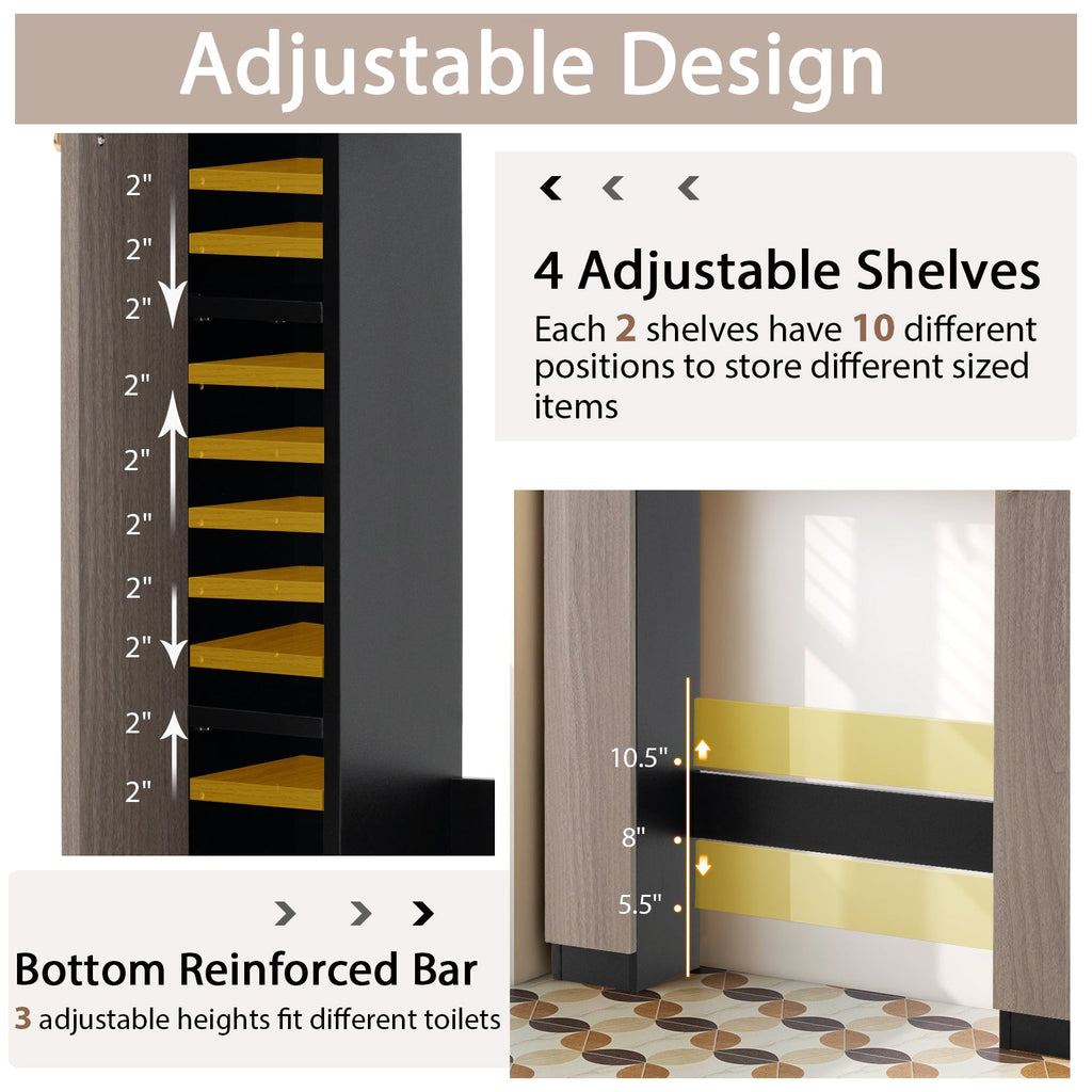 Over The Toilet Storage Cabinet with 2 Open Compartments and 4 Adjustable Shelves
