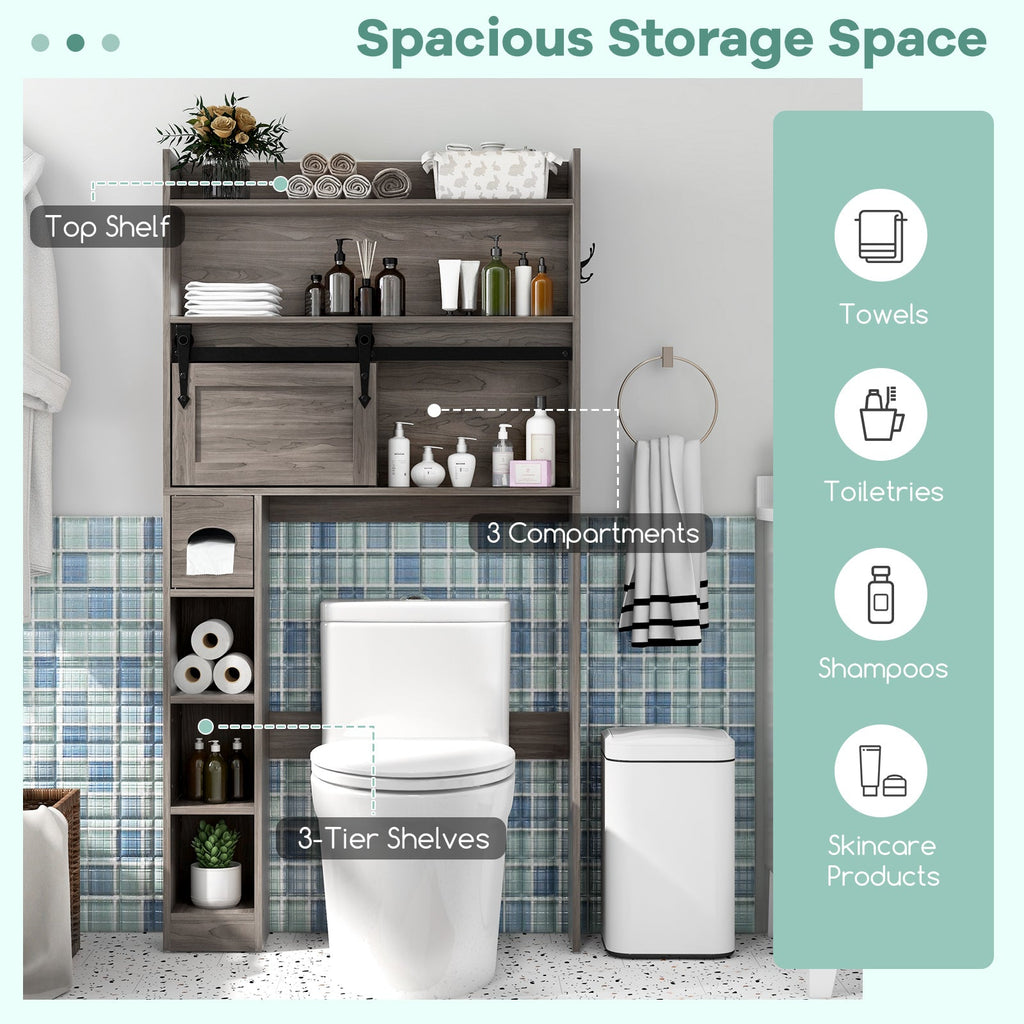Over The Toilet Storage Cabinet with Sliding Barn Door and Adjustable Shelves