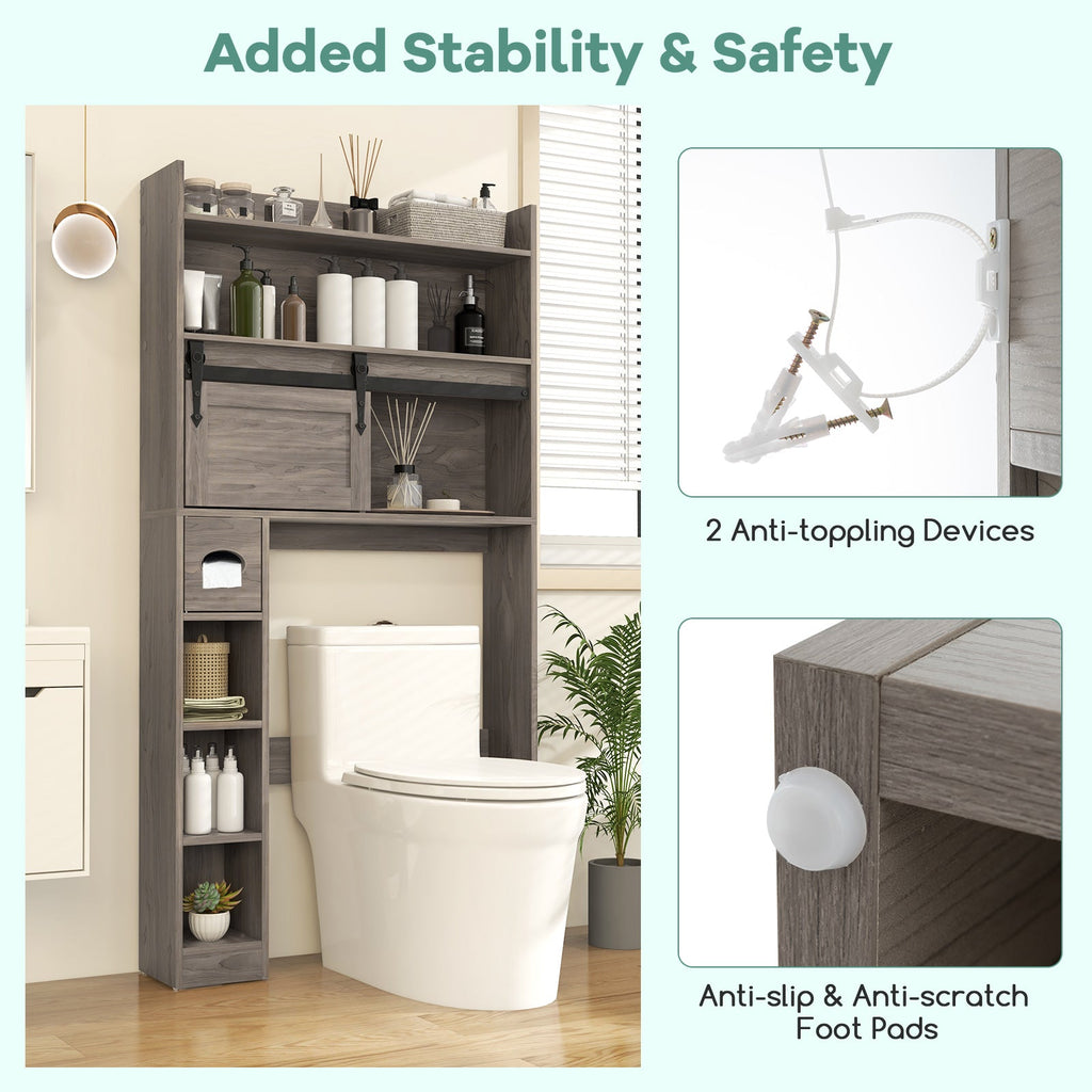 Over The Toilet Storage Cabinet with Sliding Barn Door and Adjustable Shelves