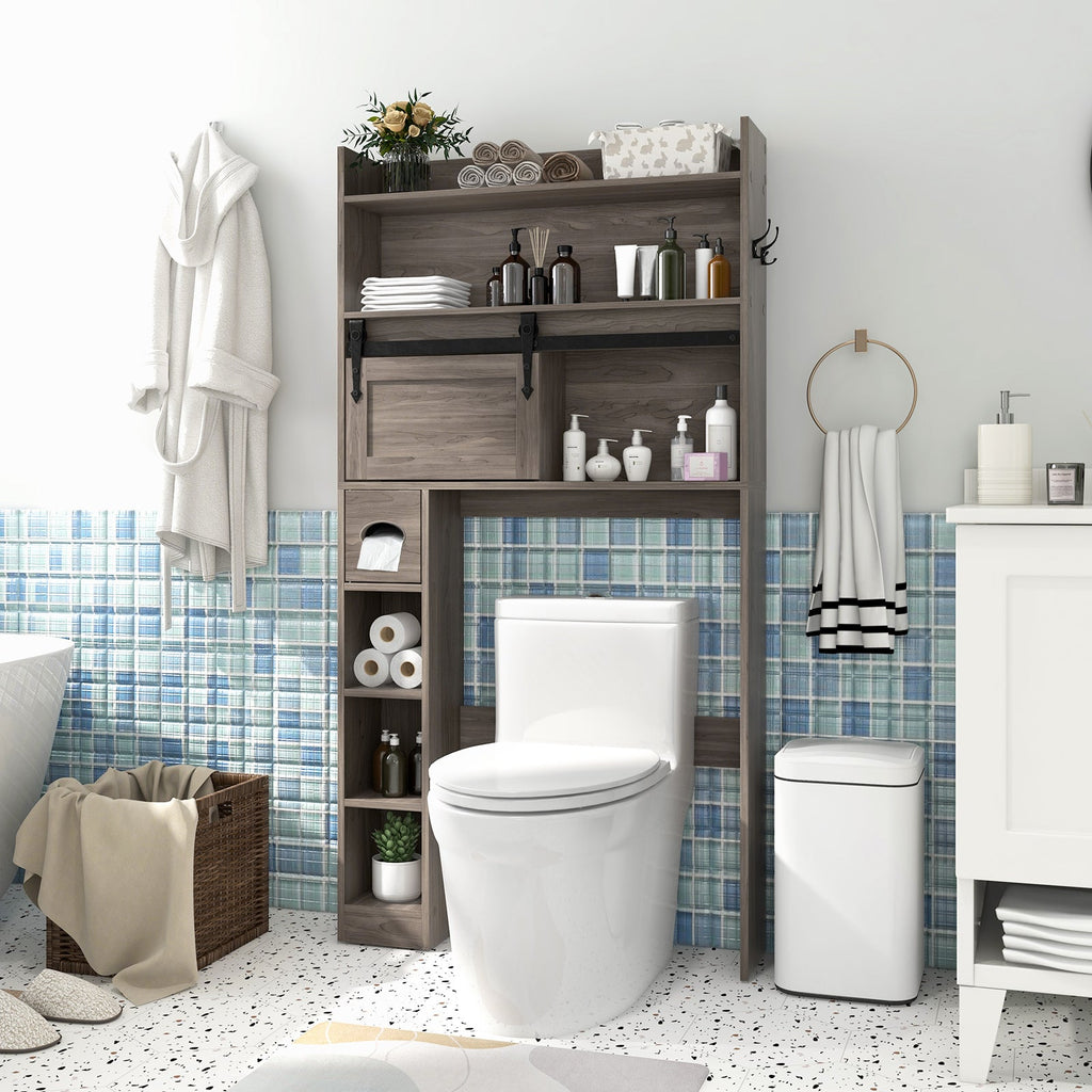 Over The Toilet Storage Cabinet with Sliding Barn Door and Adjustable Shelves