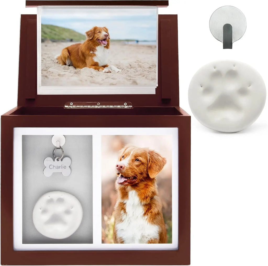 Pet Memorial Urn Keepsake Box – Paw Print Kit & Photo Album