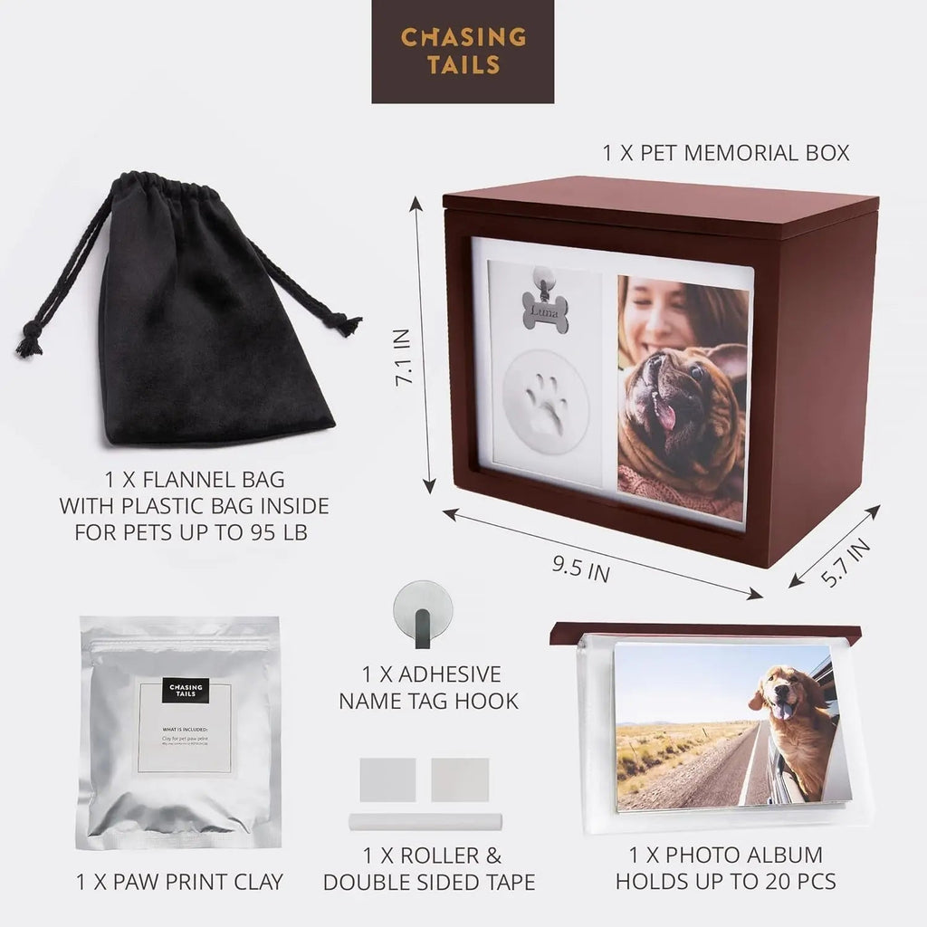 Pet Memorial Urn Keepsake Box – Paw Print Kit & Photo Album