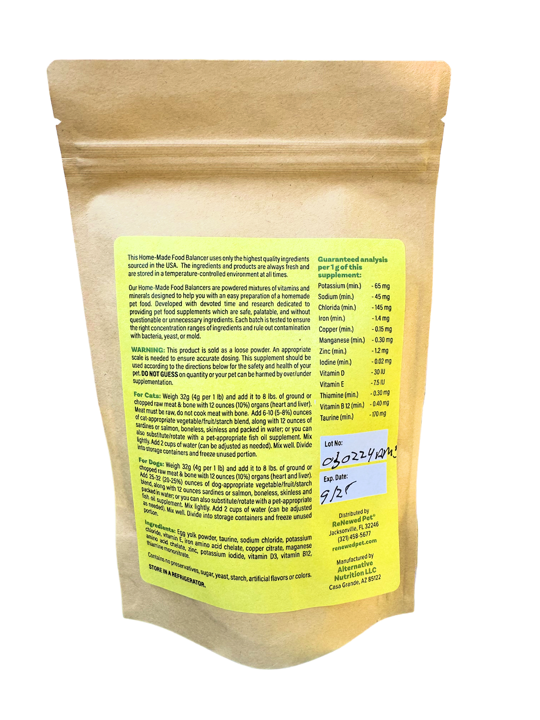 HOME-MADE PET FOOD SUPPLEMENT *For Raw Recipes WITH Bone*