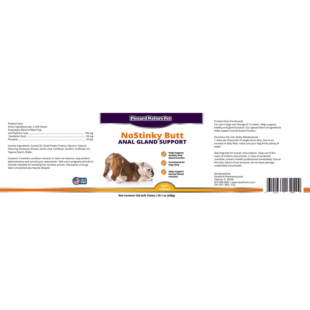 PiccardNaturePets No Stinky Butt Anal Gland Dog Support 120 Count Chews