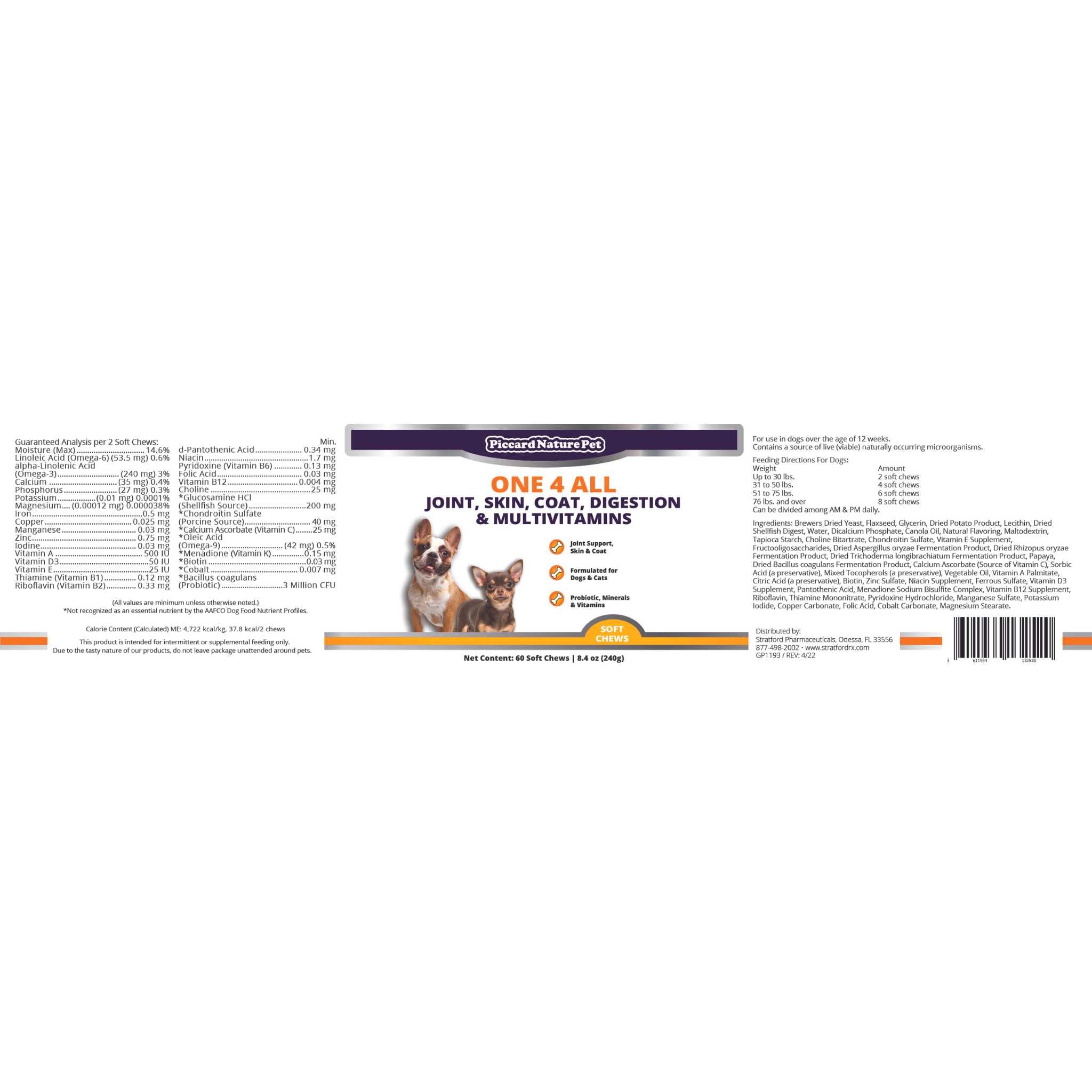 PiccardNaturePets One 4 All Dog Supplement Soft Chews 60 Count USA