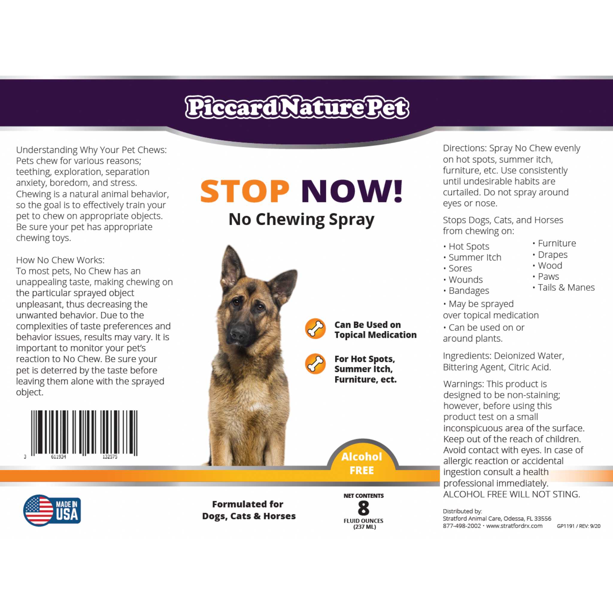 PiccardNaturePets Stop Now! No Chewing Pet Training Spray 8 oz.