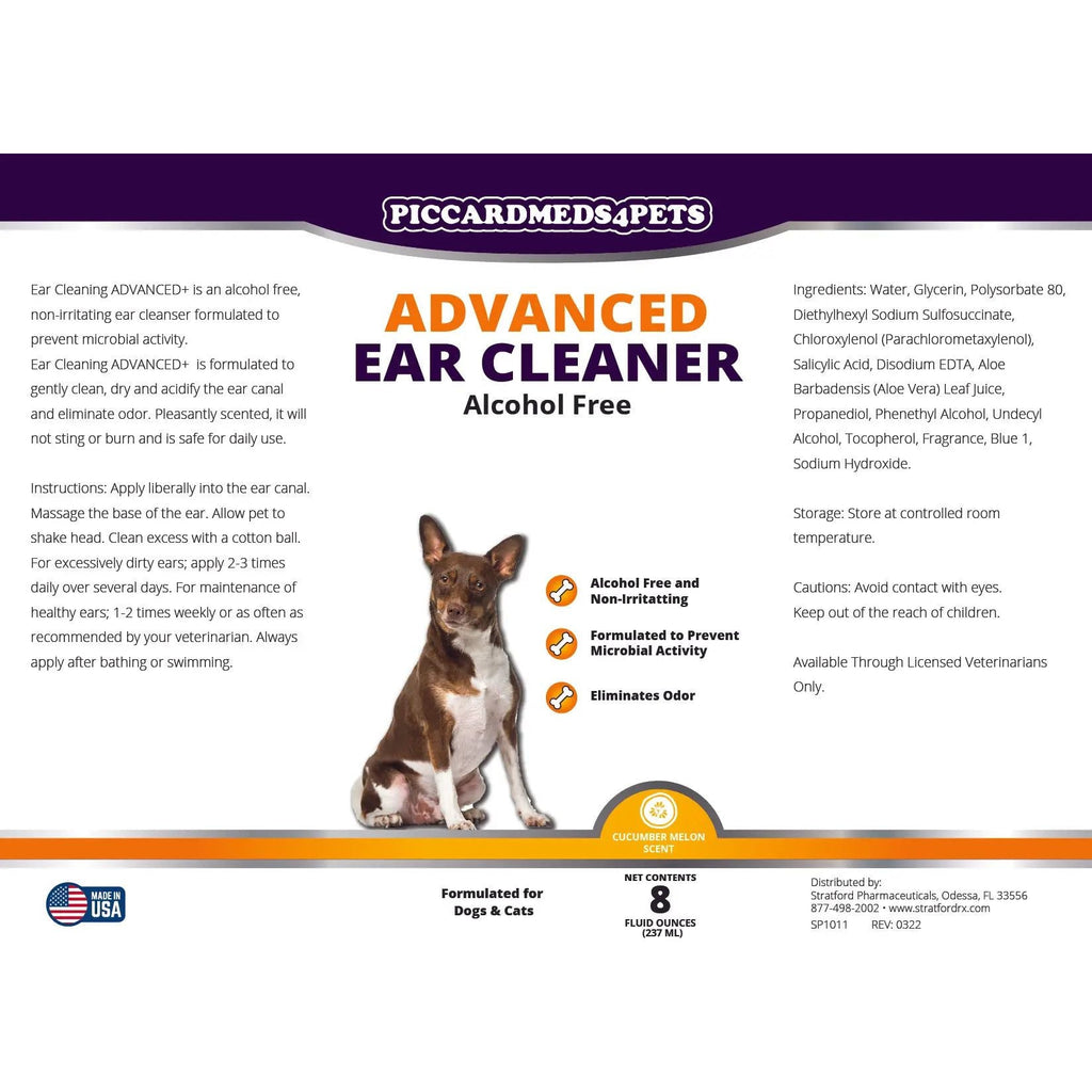 Piccardmeds4pets Advanced Ear Cleanser Alcohol Free for Dogs and Cats 8 oz. + FREE Bandana!