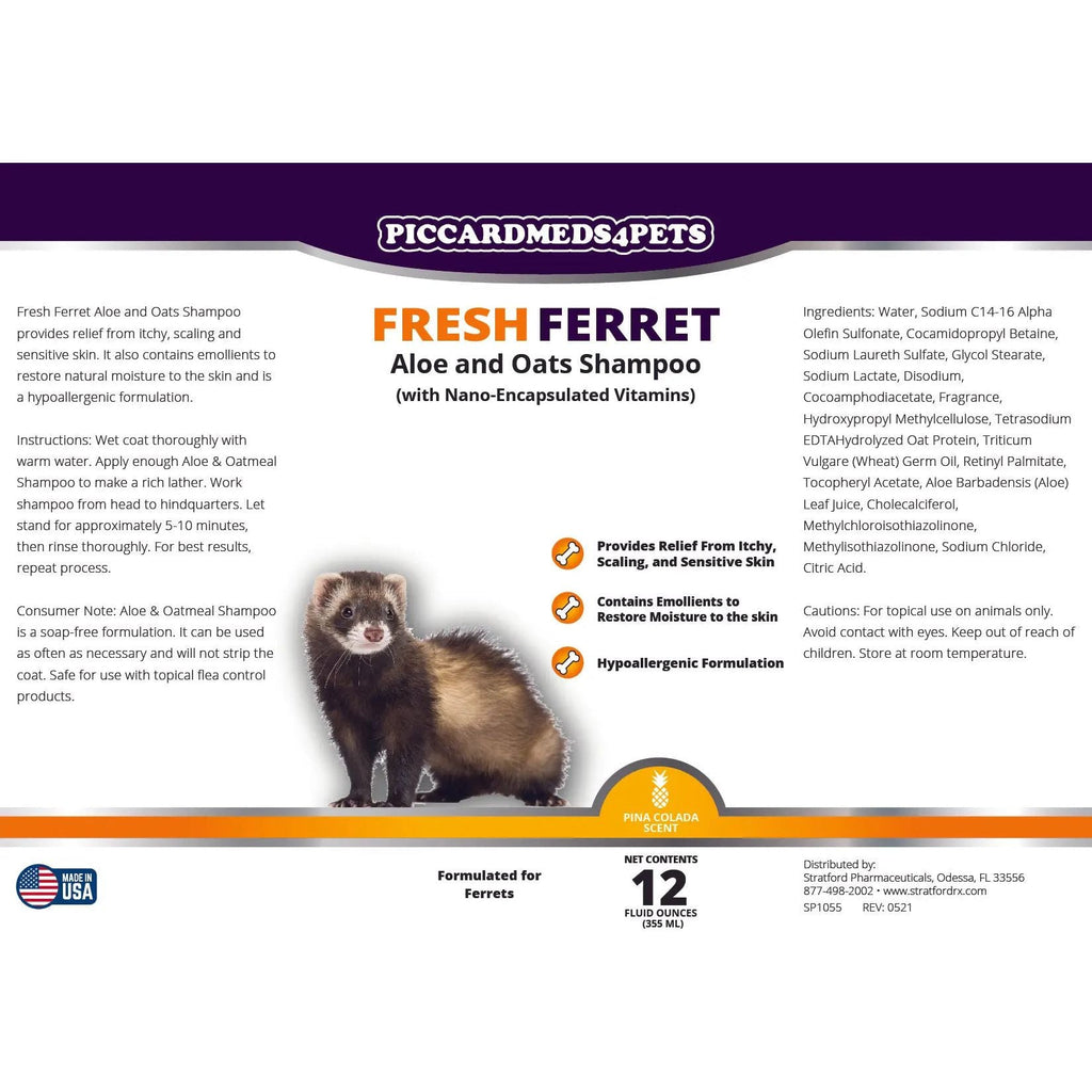 Piccardmeds4pets Fresh Ferret Aloe & Oatmeal Shampoo Gentle Care 12 oz.