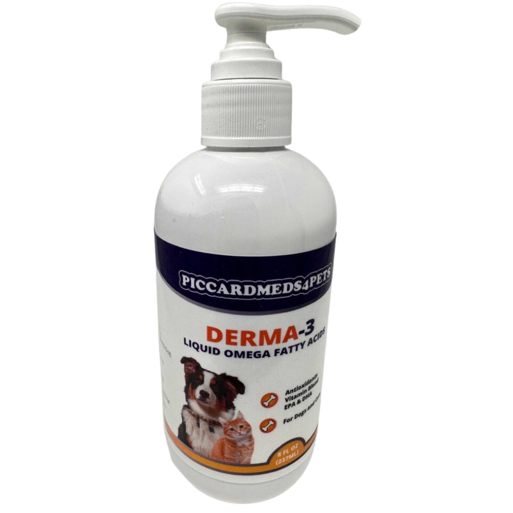 Piccardmeds4pets Derma-3 Omega-3 Liquid Supplement 8 oz Pump for Dogs & Cats + Free Bandana!
