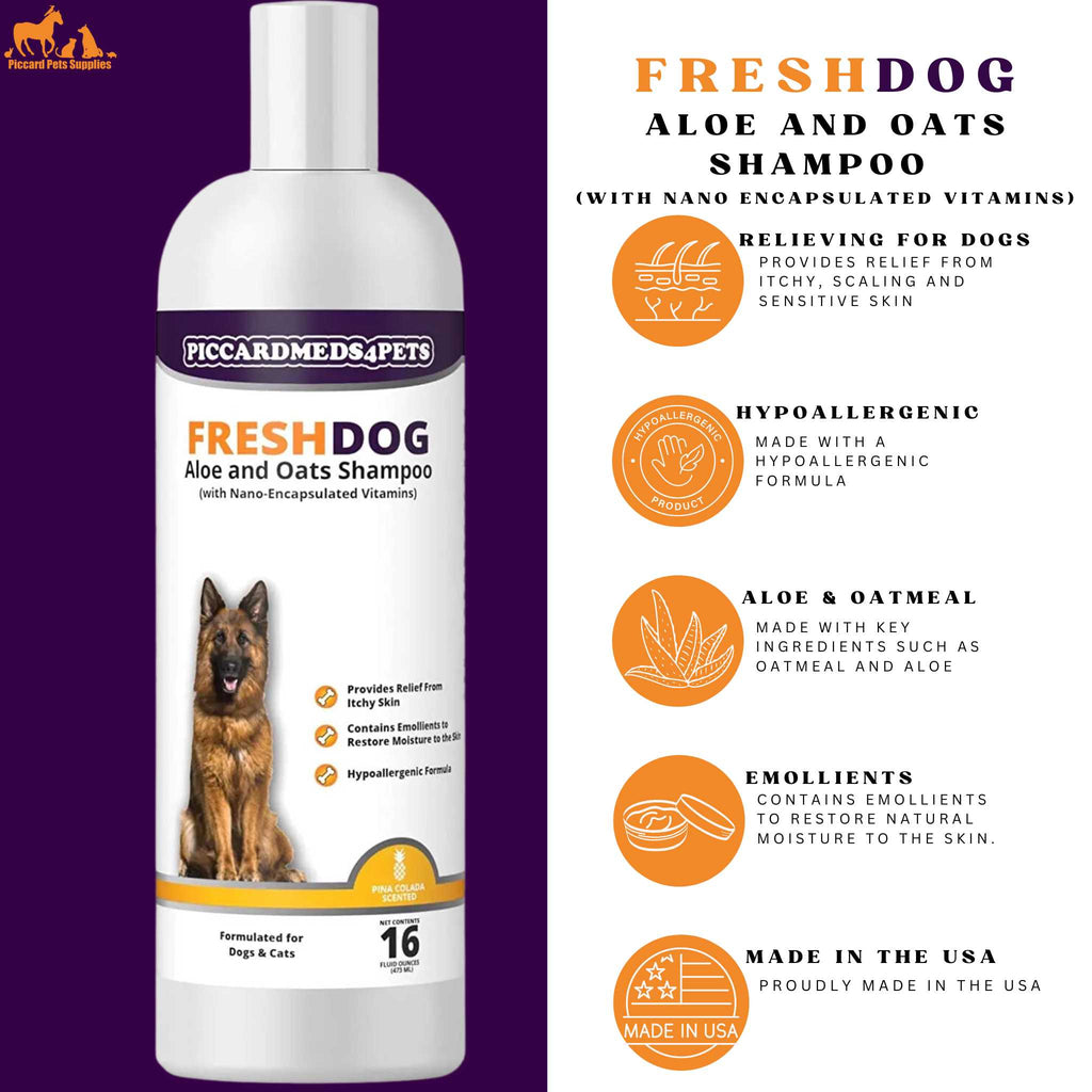 Piccardmeds4pets Aloe Oats Dog Shampoo + Total Pet Health Puppy ID Collars 8-Pack Combo