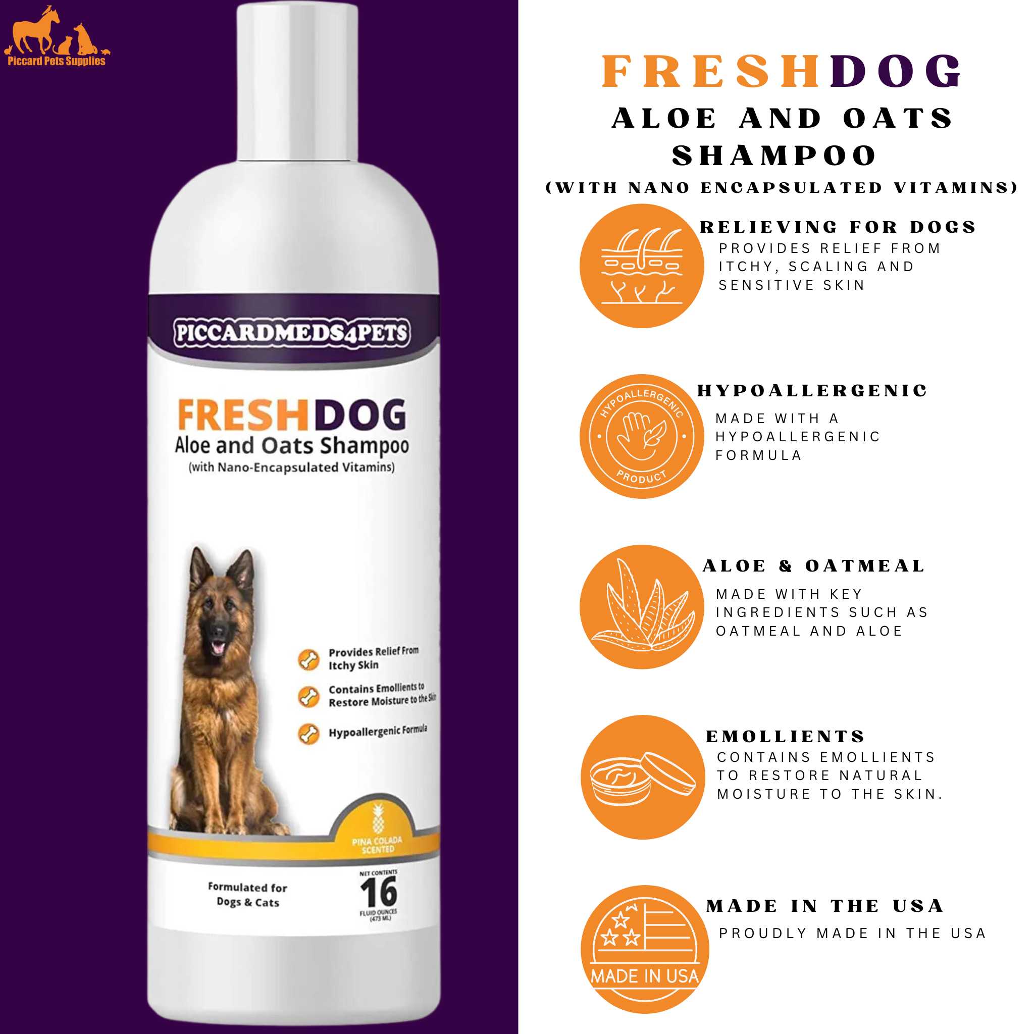 Piccardmeds4pets Aloe Oats Dog Shampoo + Total Pet Health Puppy ID Collars 8-Pack Combo