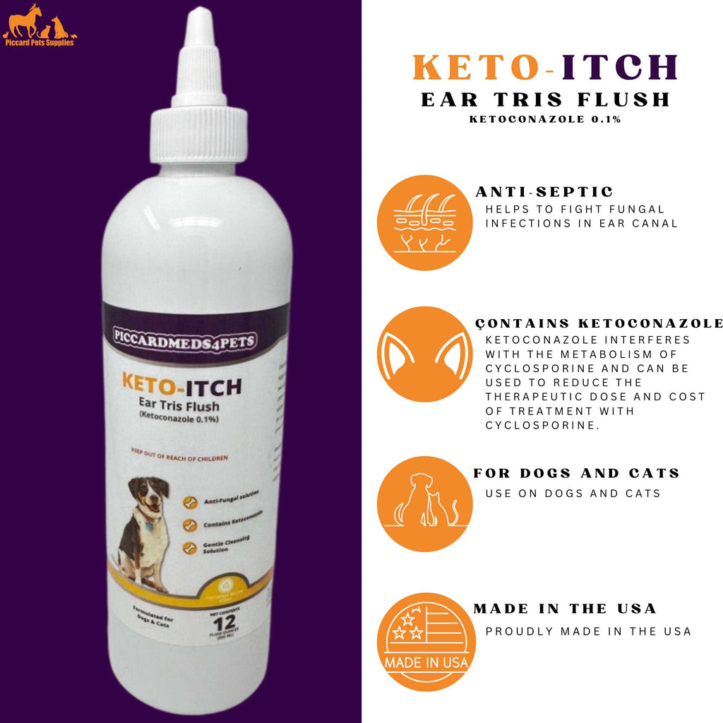 Piccardmeds4pets Keto-Itch Anti-Fungal Ear Flush for Dogs & Cats 12 oz. + FREE Bandana!