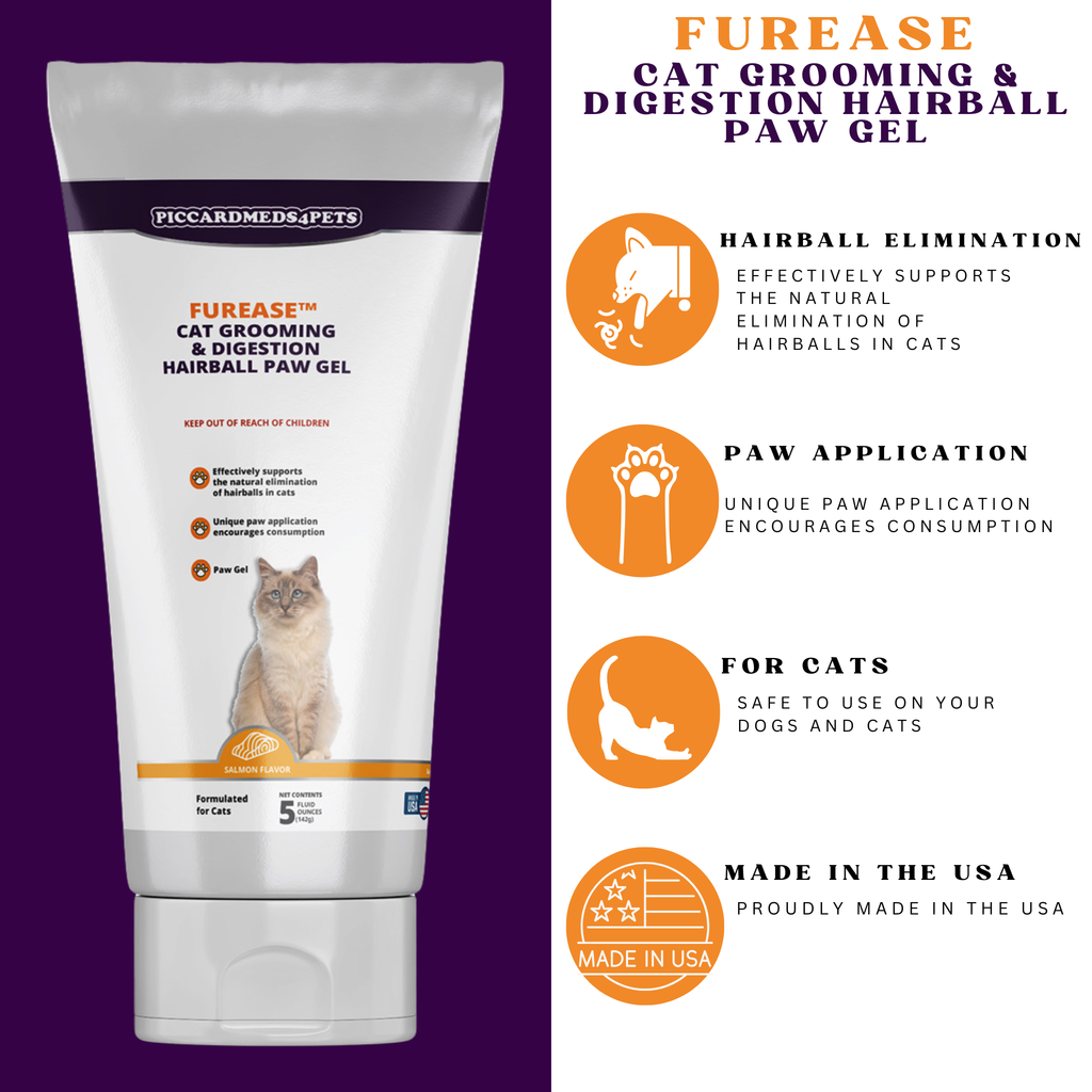 Piccardmeds4pets FurEase Cat Grooming & Digestion Hairball Paw Gel 5 oz.
