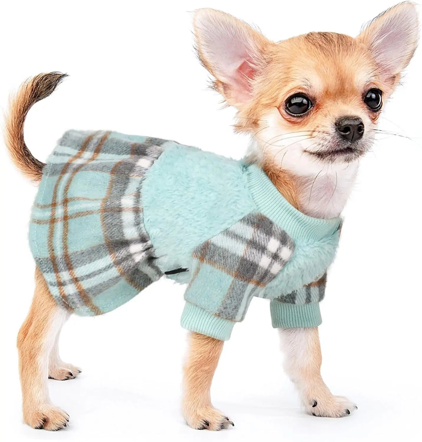 Plaid Dog Sweater Dress – Warm Winter Outfit for Puppies