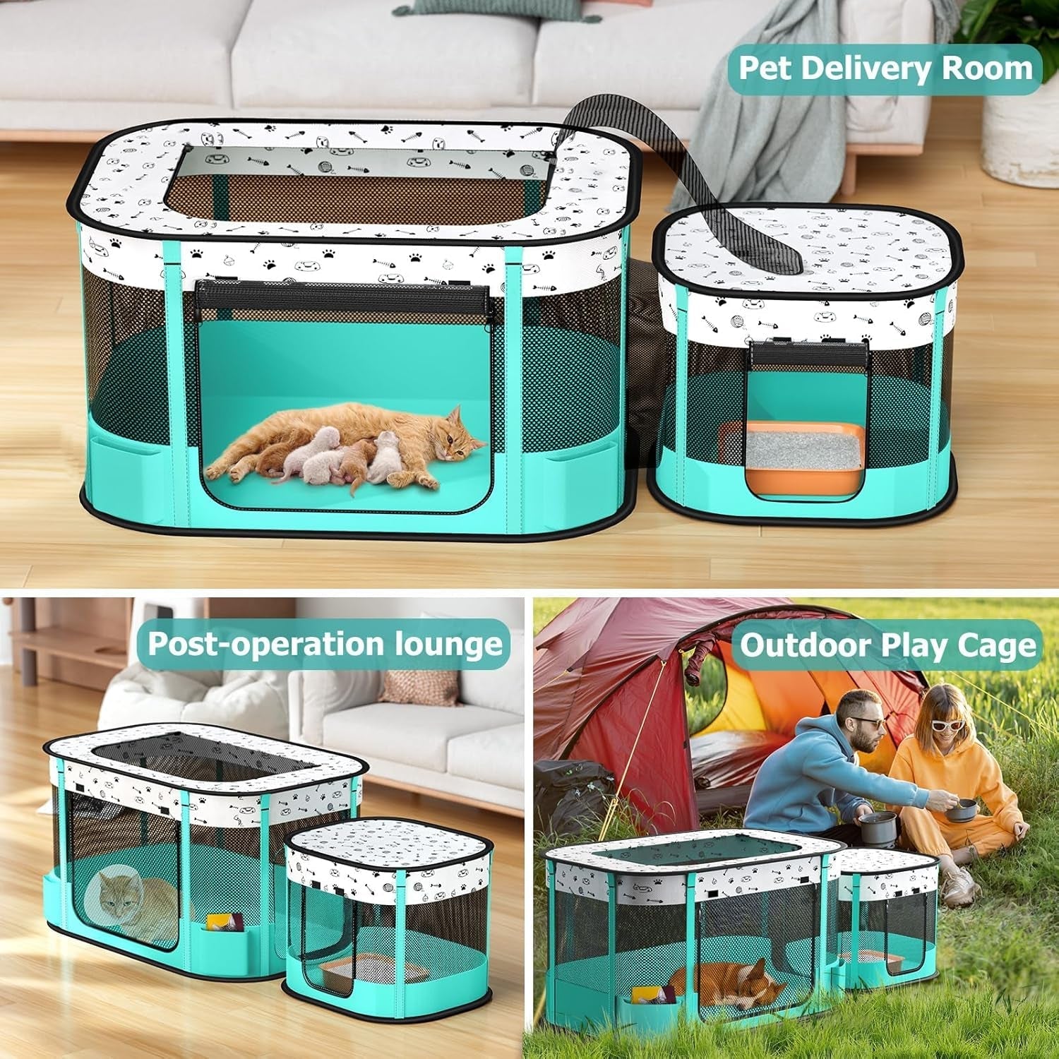Portable Cat & Dog Playpen Foldable Pet Tent 32" Indoor Outdoor 600D Oxford
