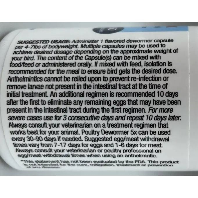 Poultry Dewormer 5X Fenbendazole 50 Capsules