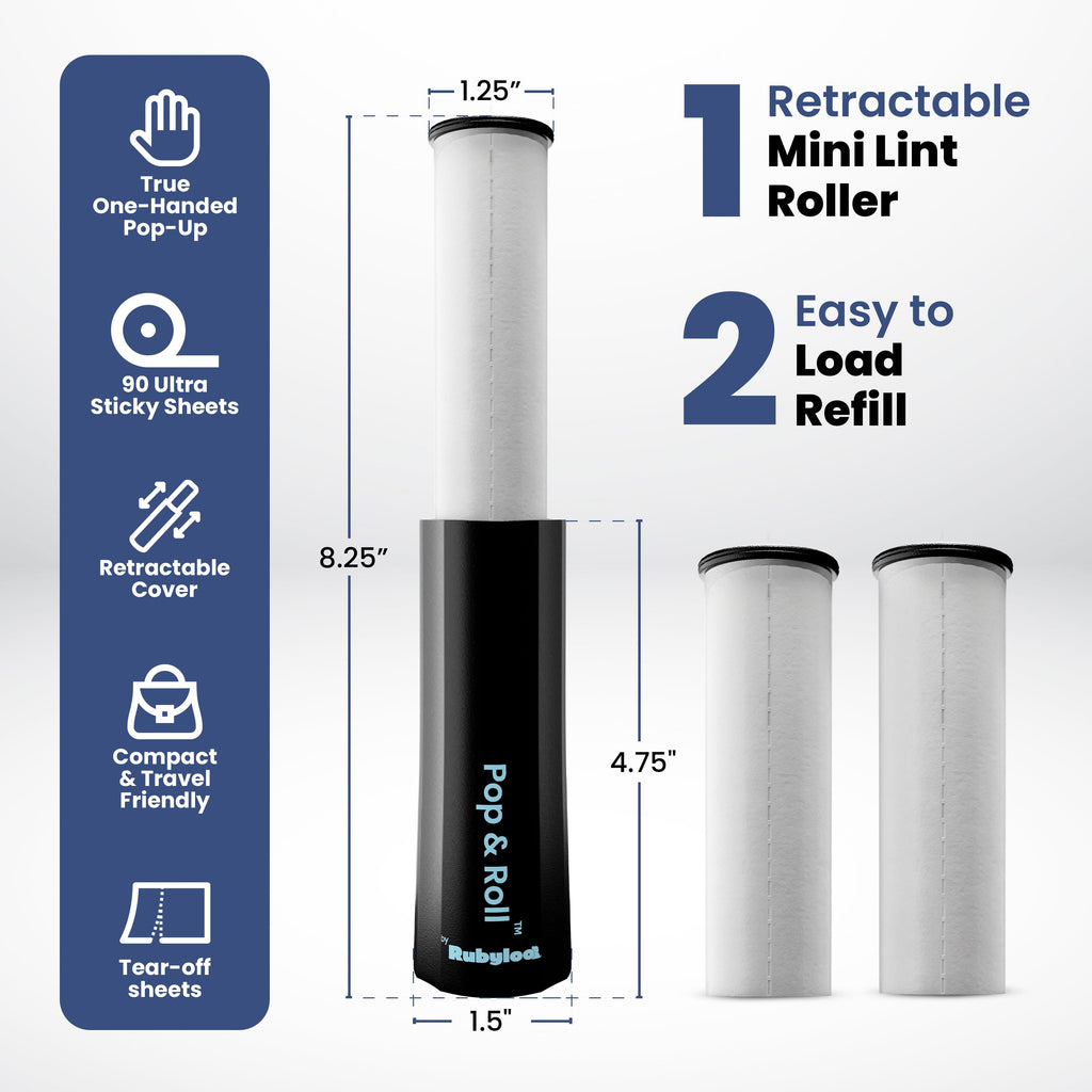 Retractable Mini Lint Roller for Pet Hair with 2 Refills