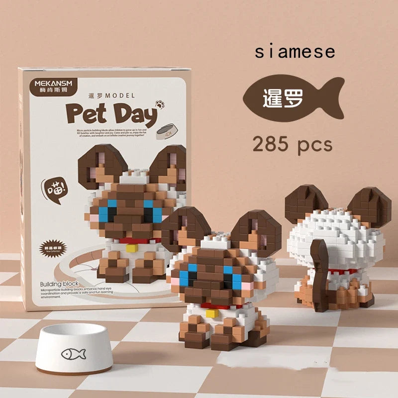 18 Styles Little Dog Cat Cute Pet Small Building Block Model Series Ornaments Children's Toys Miniature Bricks