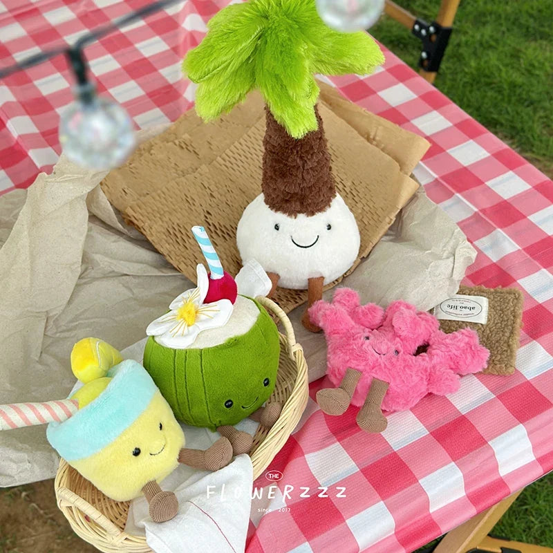 Lemonade Coconut Plush Toy – Very Soft Palm Tree & Red Coral Cartoon Doll, Cute Home Décor & Christmas Gift