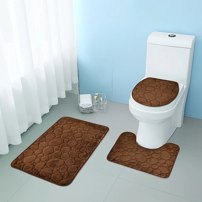 3-Piece Solid Color Bathroom Mat Set – Water-Absorbing & Non-Slip