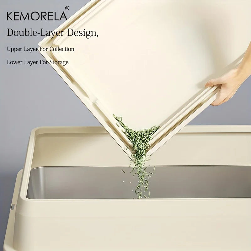 KEMORELA Stainless Steel Cat Litter Box with Lid | Enclosed High-Sided