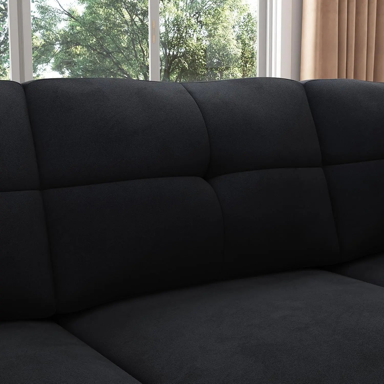Convertible Sectional Sofa L Shaped Couch,Velvet Black, Custom
