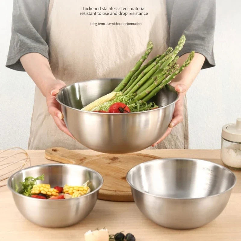3Pcs Stainless Steel Mixing Bowl Baking Egg Beating Basin Fruit Vegetable Washing Bowl Salad Food Stirring Cooking Container