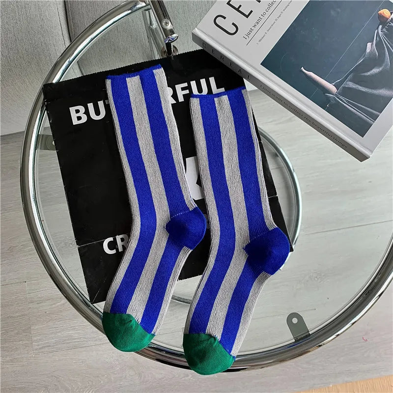 1Pairs Striped Funny Socks Korean Japanese Man Women Design Unisex Fashion Trendy Crew Stockings