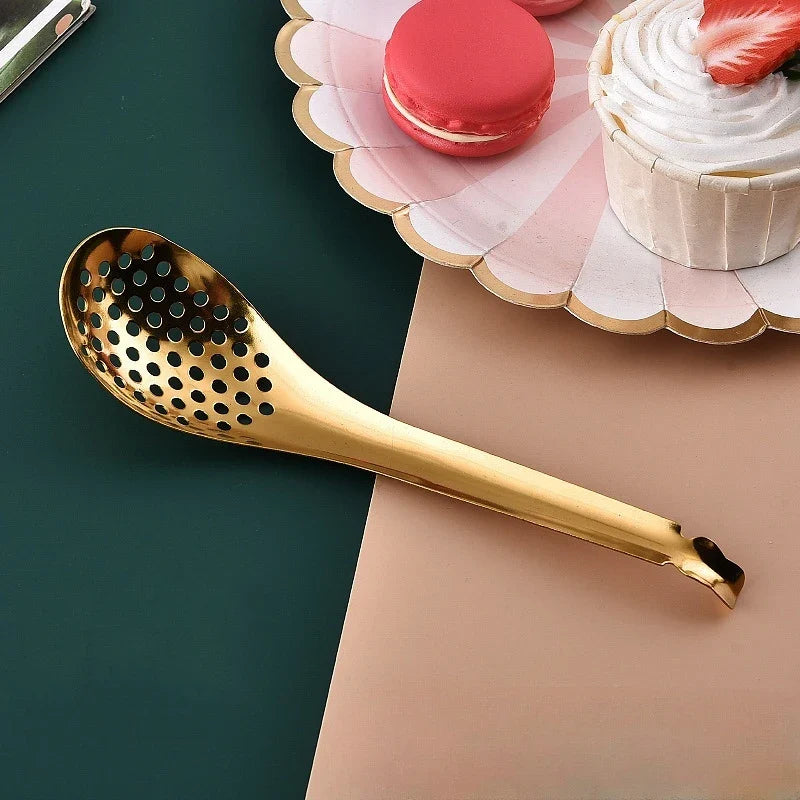 410 Stainless Steel Kitchen Spoon With Holes Cuisine Caviar Builder Roe Sauce Strainer Spoon Durable Kitchen Cooking Gadgets